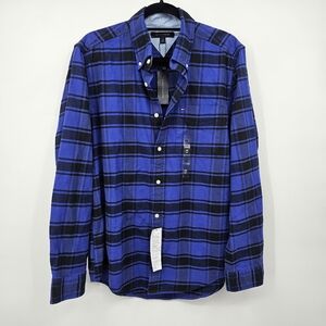 Tommy Hilfiger Blue Plaid Button-Down Shirt Men’s M Classic Stretch Flannel NWT